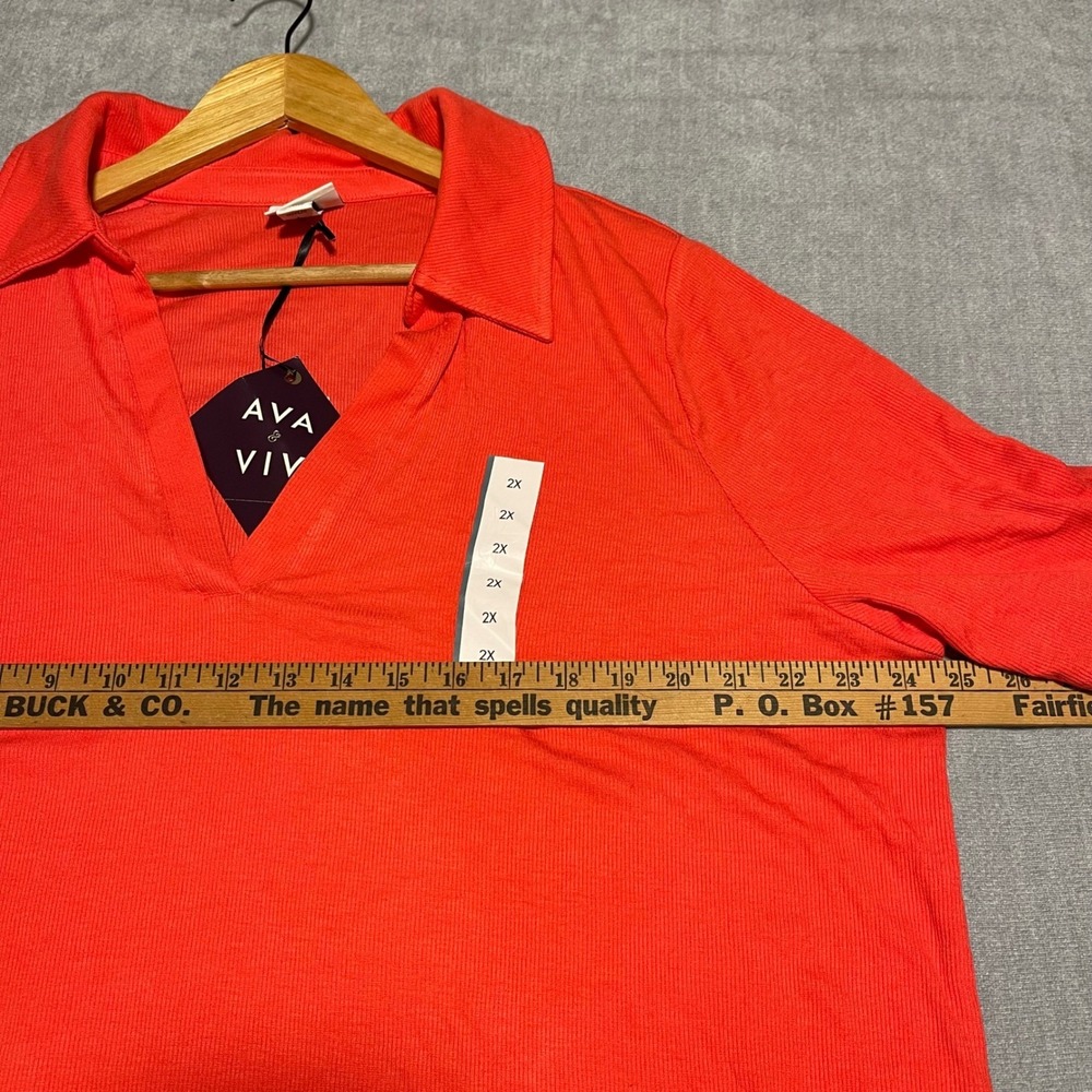 AVA &‎ VIV Women's 2X Coral Ribbed Knit Short Sleeve Collared Top Shirt Casual - Picture 6 of 8